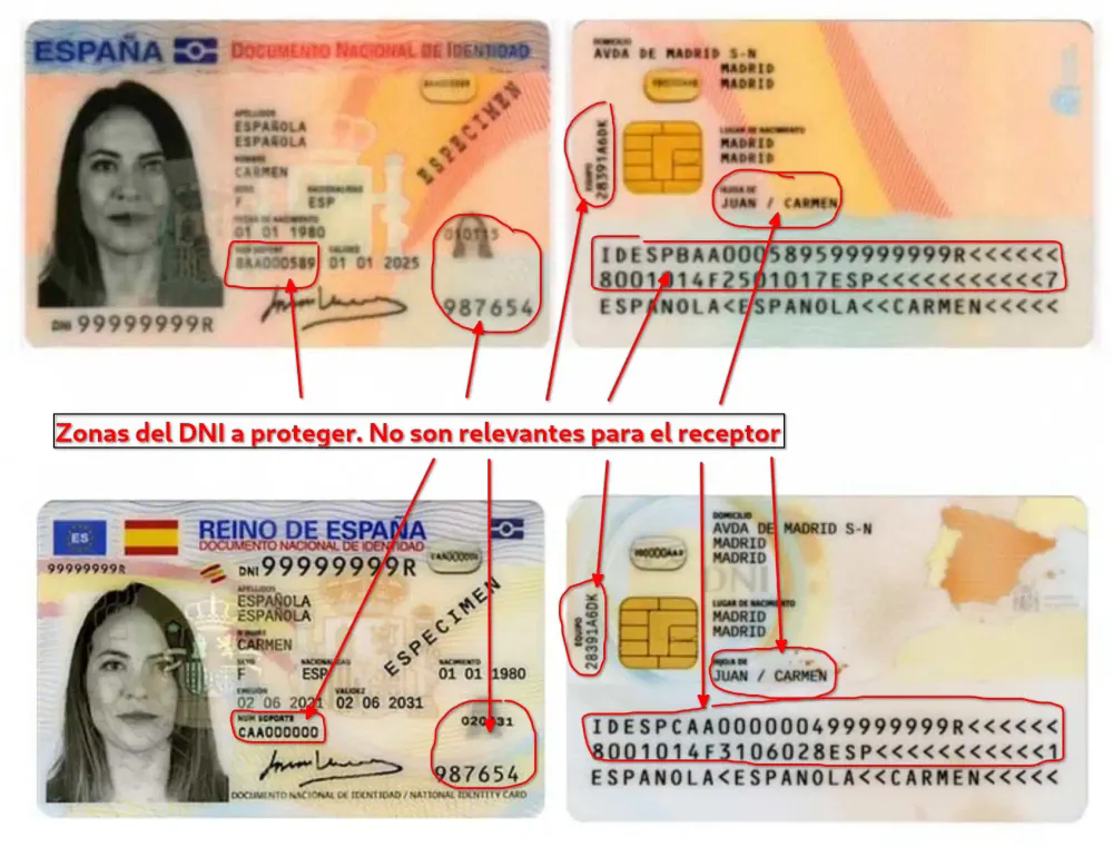 Example of a redacted DNI